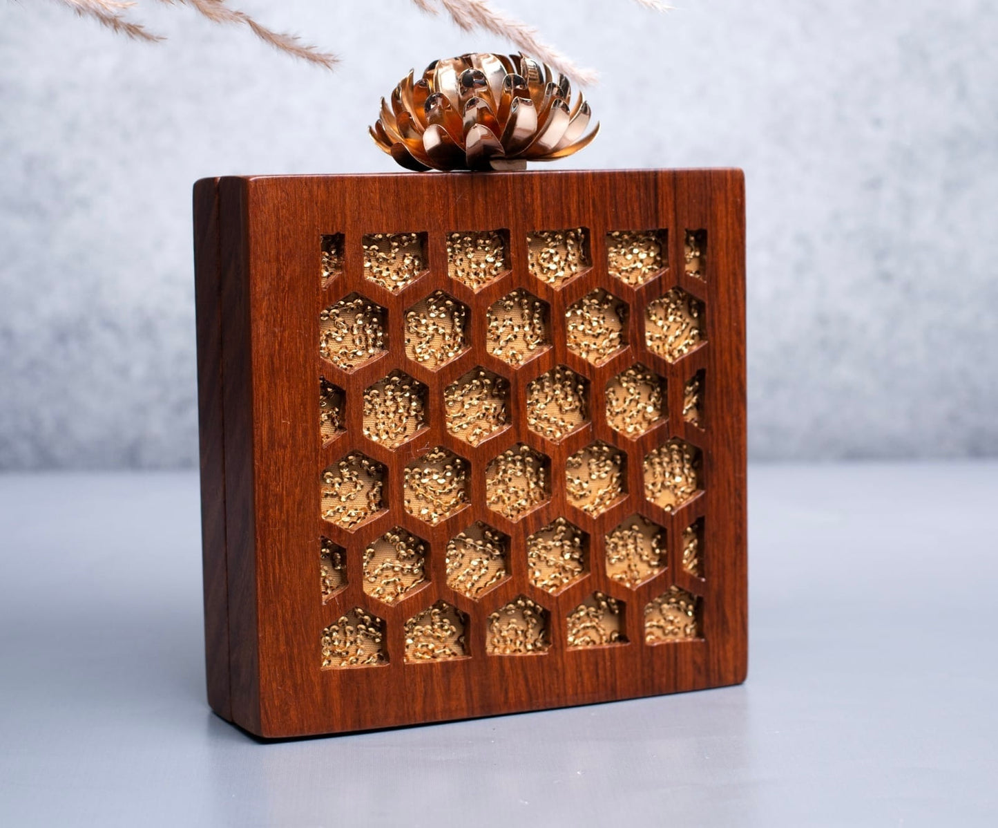 Wooden glitter clutch