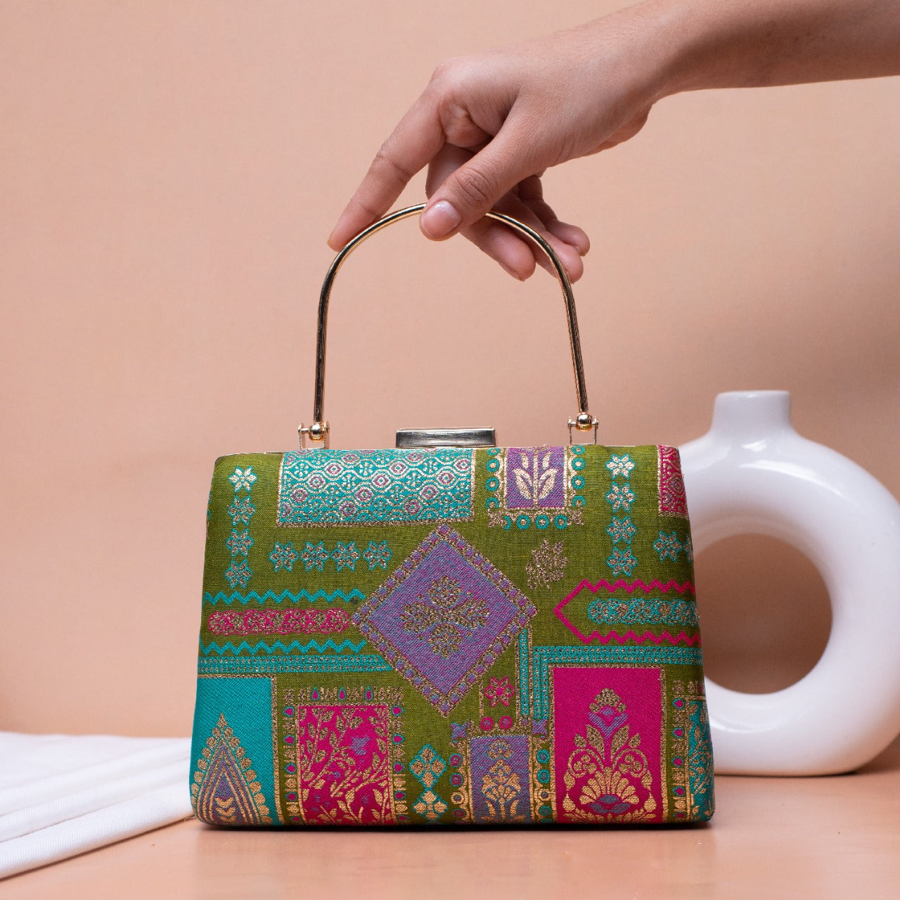 Brocade handle clutch - multi color