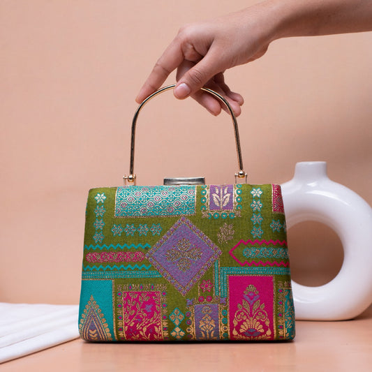 Brocade handle clutch - multi color