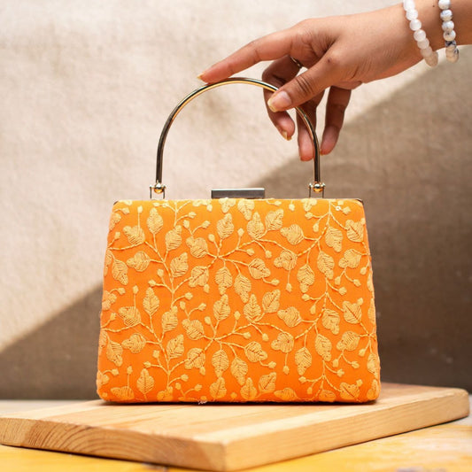 Chikankari handle clutch - yellow