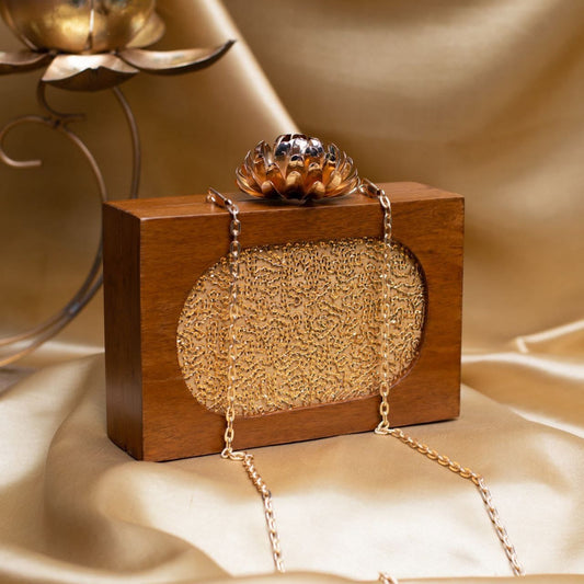 Wooden oval glitter clutch