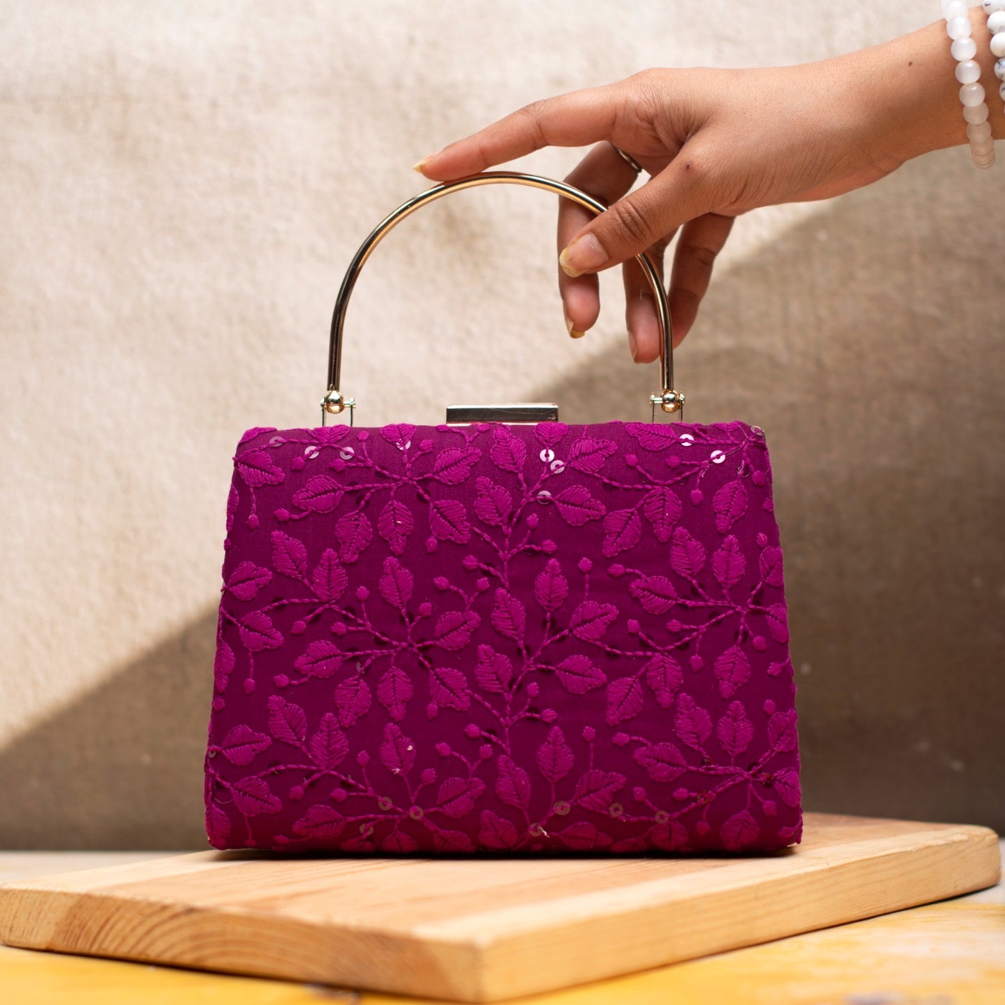 Chikankari handle clutch - purple