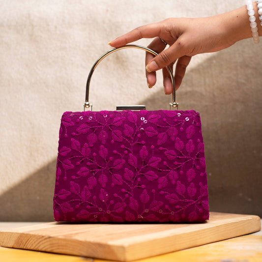 Chikankari handle clutch - purple