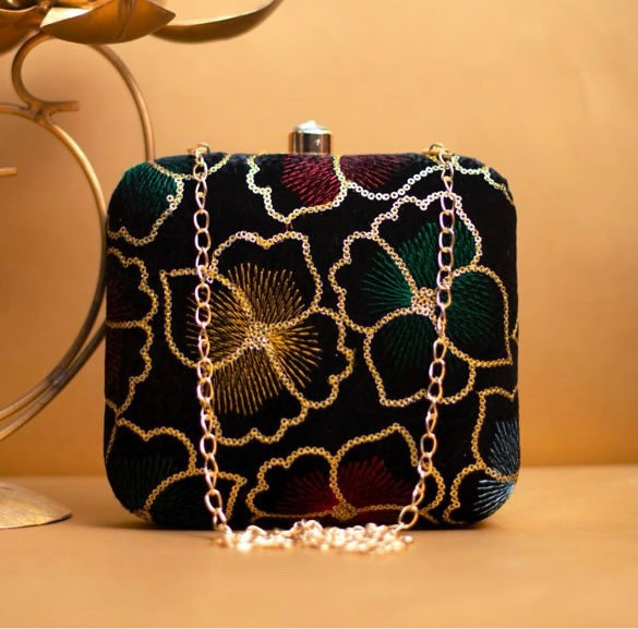Velvet big flowers - black