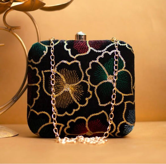 Velvet big flowers - black